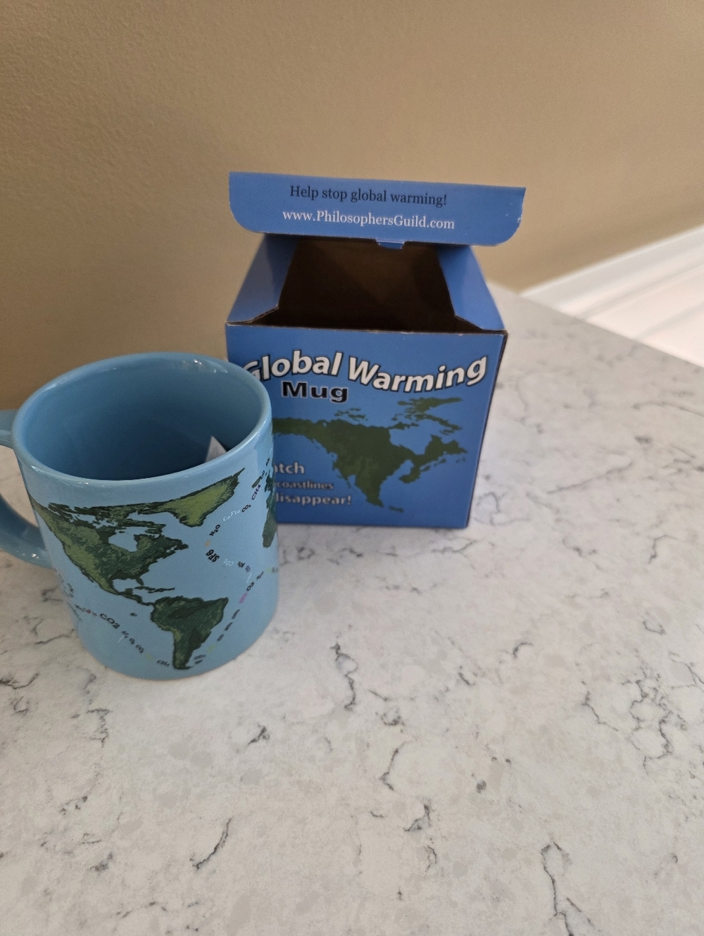 Global Warming Blue Ceramic Mug. Add Water And The Coastline Disappears. New